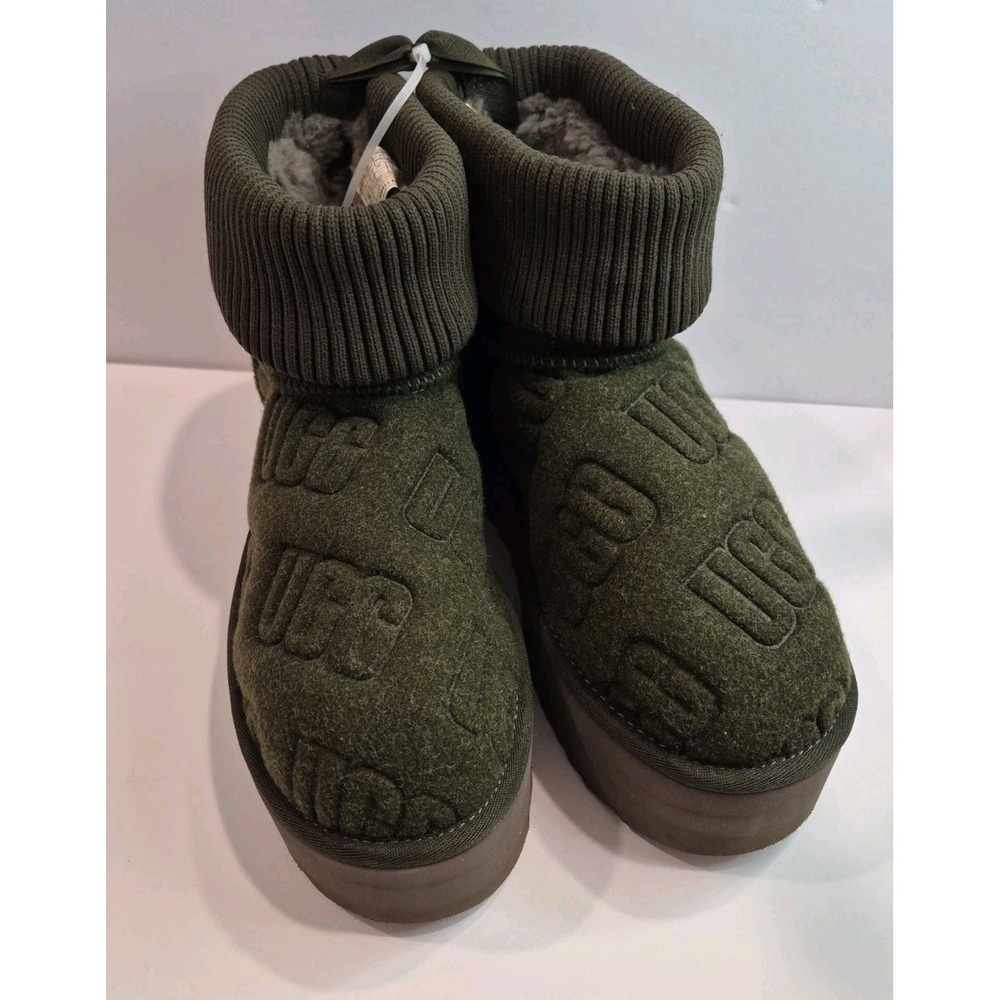 UGG CLASSIC MINI PLATFORM FELTED FOREST NIGHT SHEEPSKIN WOMEN'S BOOTS SIZE US 9